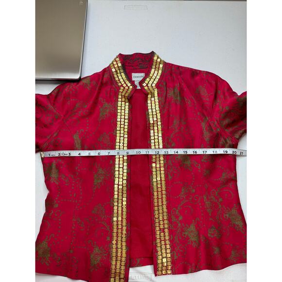 Chico's Asian Inspired Silk Beaded Red Gold Blazer Jacket Women's Medium‎ Career - Picture 5 of 7